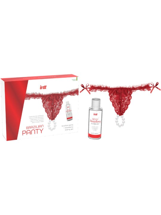 INTT RELEASES - BRAZILIAN RED PANTY WITH PEARLS AND LUBRICATING GEL 50