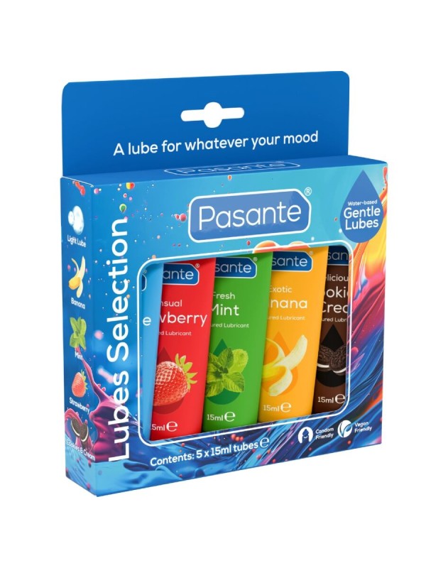 PASANTE - PACK ASSORTED FLAVOR LUBRICANTS 5 UNITS X 15 ML
