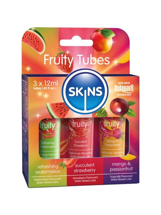 SKINS - FRUITY LUBES KIT LUBRICANTES SANDÍA, FRESA & MANGO 3 x 12 ML