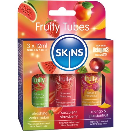 SKINS - FRUITY GLIJMIDDELENSET WATERMELOEN, AARDBEI & MANGO GLIJMIDDEL