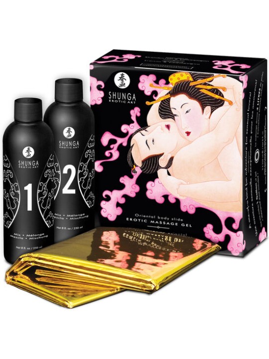 SHUNGA - GEL DE MASSAGEM ERÓTICA CORPO A CORPO ORIENTAL MORANGOS E CAV