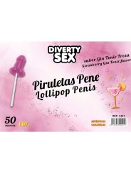 DIABLO GOLOSO - 50 PENIS LOLLIPOPS GIN TONIC STRAWBERRY FLAVOR 10% ALC