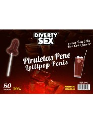 DIABLO GOLOSO - 50 PENIS LOLLIES RON COLA SMAAK 10% ALCOHOL