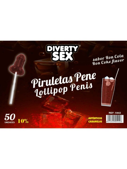 DIABLO GOLOSO - 50 PENIS LOLLIES RON COLA SMAAK 10% ALCOHOL