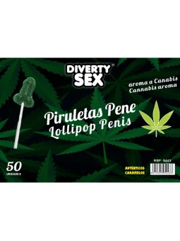 DIABLO GOLOSO - 50 LECCA-LECCA A FORMA DI PENE AROMA DI CANNABIS
