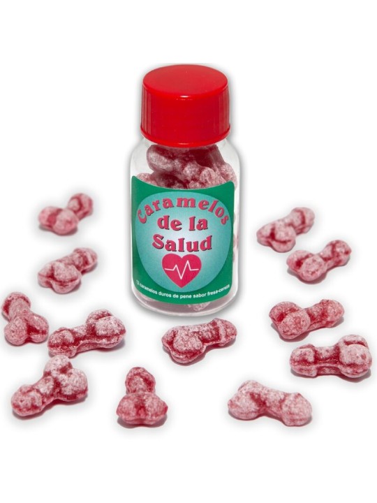 DIABLO PICANTE - 12 CARAMELOS DE LA SALUD FORMA PENE FRESA/CEREZA