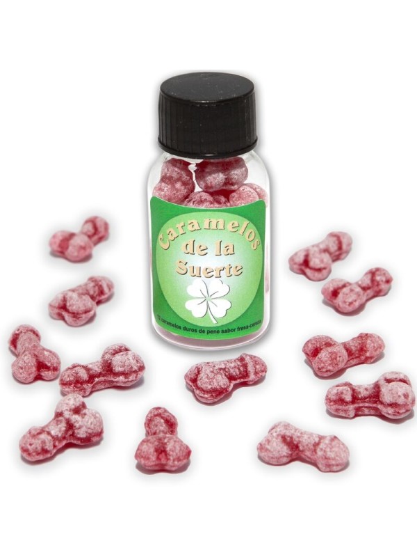 DIABLO PICANTE - 12 CARAMELOS DE LA SUERTE FORMA PENE FRESA/CEREZA