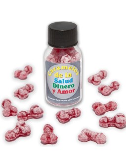 DIABLO PICANTE - 12 BONBONS SANTÉ-ARGENT-AMOUR FORME DE PÉNIS FRAISE/C