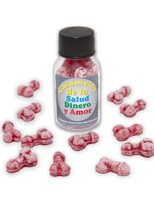 DIABLO PICANTE - 12 GESUNDHEIT-GELD-LIEBE-BONBONS PENISFORM ERDBEERE/K
