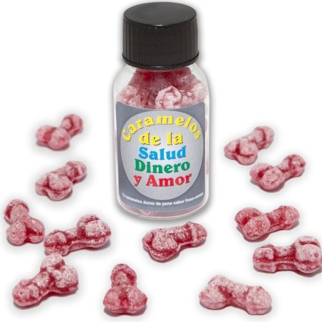 DIABLO PICANTE - 12 CARAMELOS DE LA SALUD-DINERO-AMOR FORMA PENE FRESA