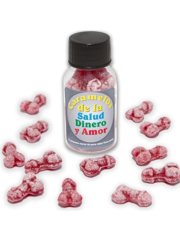 DIABLO PICANTE - 12 CARAMELOS DE LA SALUD-DINERO-AMOR FORMA PENE FRESA