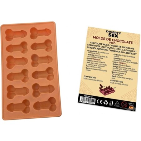 DIABLO PICANTE - FORMA DE CHOCOLATE COM 12 PÊNIS DE SILICONE PARA PEND