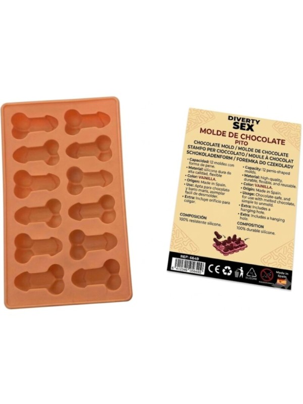 DIABLO PICANTE - MOULE À CHOCOLAT AVEC 12 PÉNIS EN SILICONE À SUSPENDR