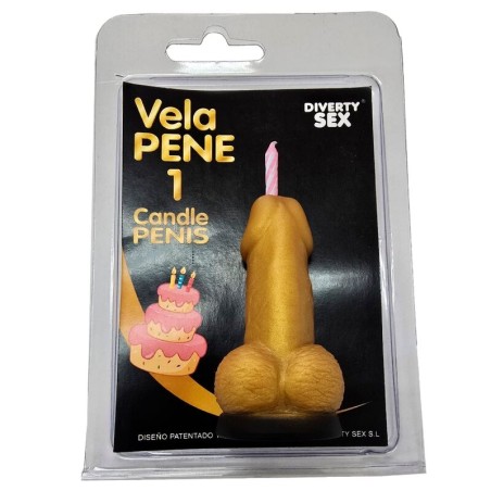 DIABLO PICANTE - VELA PENE EN FORMA DE NÚMERO 1 COLOR DORADO