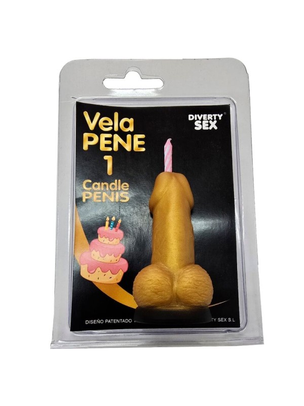 DIABLO PICANTE - PENIS CANDLE IN THE SHAPE OF THE NUMBER 1 GOLD COLOR