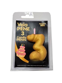 DIABLO PICANTE - PENISKAARS IN DE VORM VAN HET CIJFER 3, GOUDKLEURIG
