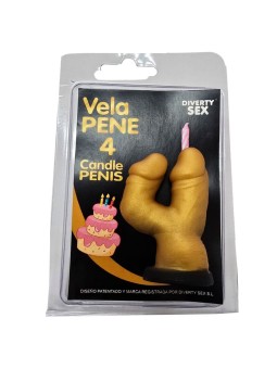 DIABLO PICANTE - VELA EM FORMATO DE PÊNIS COM O NÚMERO 4 NA COR DOURAD