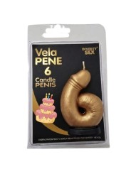 DIABLO PICANTE - VELA PENE EN FORMA DE NÚMERO 6 COLOR DORADO