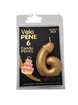 DIABLO PICANTE - VELA PENE EN FORMA DE NÚMERO 6 COLOR DORADO