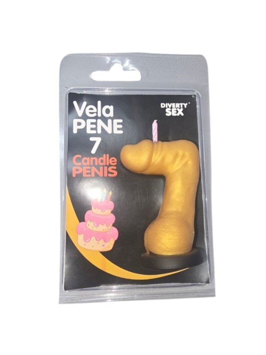 DIABLO PICANTE - VELA PENE EN FORMA DE NÚMERO 7 COLOR DORADO