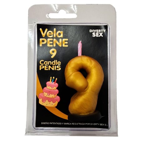 Spicy Devil - Bougie en forme de pénis, chiffre 9, couleur or