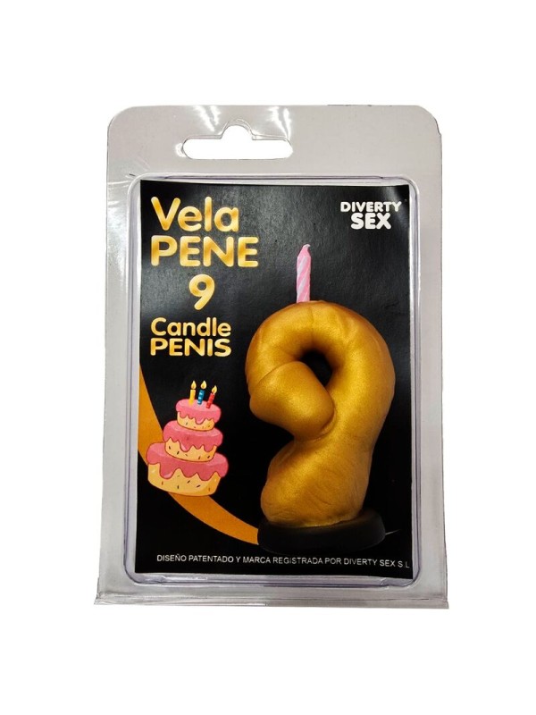 Spicy Devil - Bougie en forme de pénis, chiffre 9, couleur or