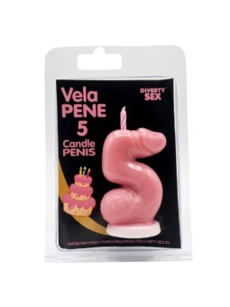 DIABLO PICANTE - VELA EM FORMATO DE PÊNIS COM O NÚMERO 5 NA COR ROSA