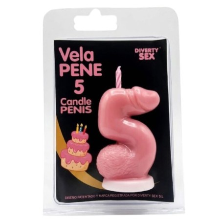 DIABLO PICANTE - VELA PENE EN FORMA DE NÚMERO 5 COLOR ROSA