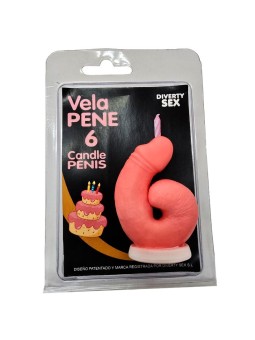 DIABLO PICANTE - VELA EM FORMATO DE PÊNIS COM O NÚMERO 6 NA COR ROSA