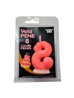 DIABLO PICANTE - VELA EM FORMATO DE PÊNIS COM O NÚMERO 8 NA COR ROSA