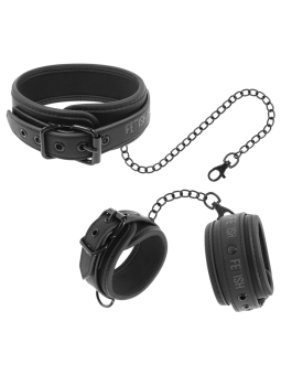 FETISH SUBMISSIVE - COLAR E ALGEMAS DE COURO VEGANO COM FORRO DE NOPRE