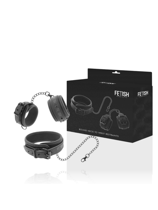 FETISH SUBMISSIVE - COLLAR Y ESPOSAS CUERO VEGANO CON FORRO DE NEOPREN