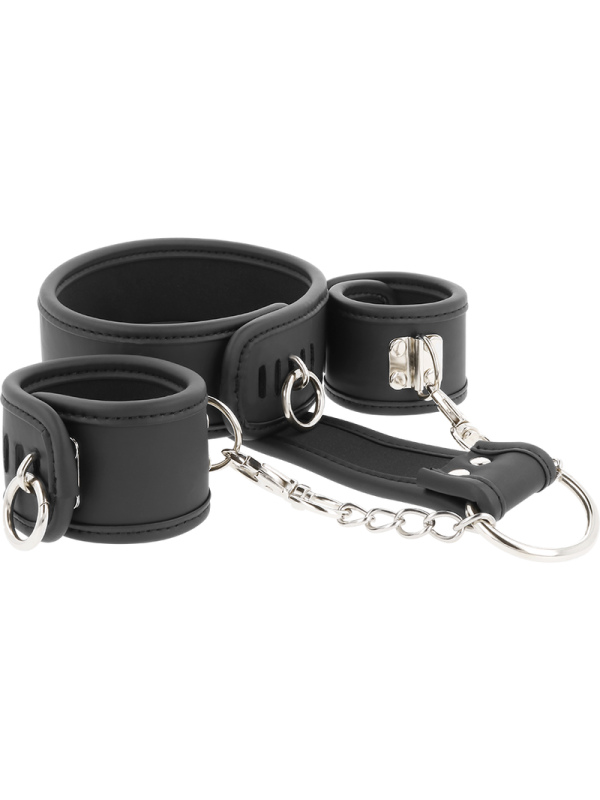 FETISH SUBMISSIVE - COLLAR Y ESPOSAS CUERO VEGANO CON FORRO DE NEOPREN