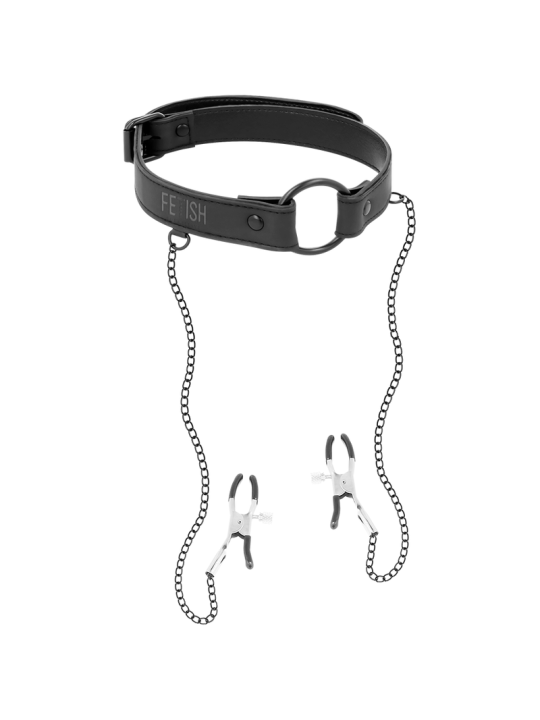 FETISH SUBMISSIVE - KNEBELRING MIT NIPPELKLEMMEN