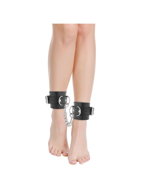 DARKNESS - SCHWARZE VERSTELLBARE LEDER-KNÖCHEL-HANDSCHELLEN
