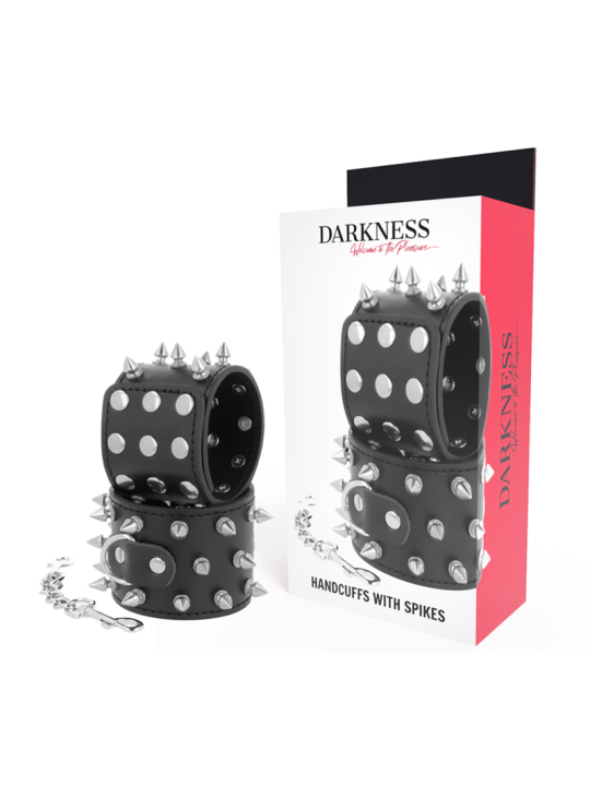 DARKNESS - SKULLS AND BONES SCHWARZE HANDSCHELLEN MIT SPIKES