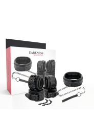 DARKNESS - BLACK LEATHER HANDCUFFS AND COLLAR