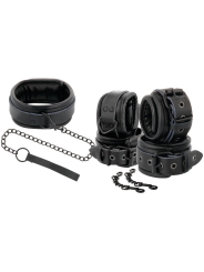 DARKNESS - MENOTTES ET COLLIER EN CUIR NOIR