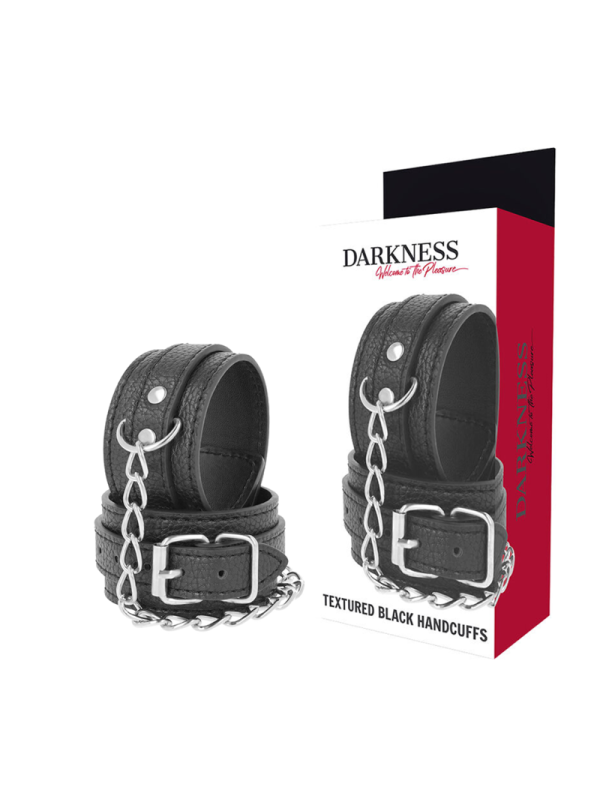 DARKNESS - HANDSCHELLEN AUS SCHWARZEM STRUKTURIERTEM LEDER