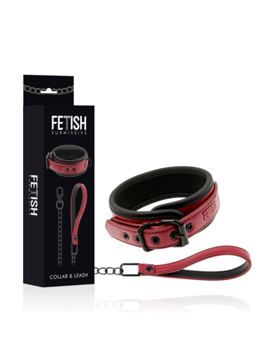 FETISH SUBMISSIVE DARK ROOM - COLLAR CON CADENA CON FORRO DE NEOPRENO