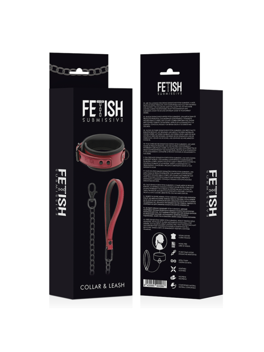 FETISH SUBMISSIVE DARK ROOM - COLLAR CON CADENA CON FORRO DE NEOPRENO