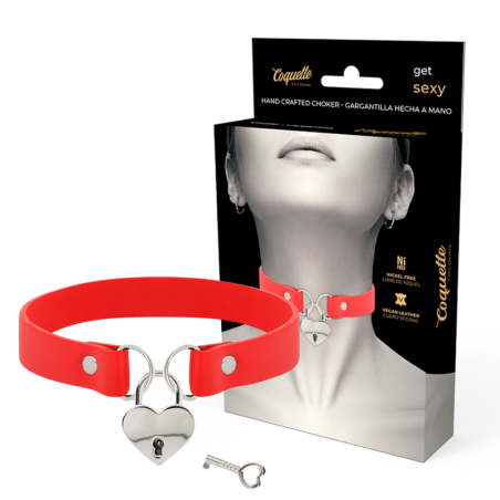 COQUETTE CHIC DESIRE - COLLAR CUERO VEGANO ROJO ACCESORIO CORAZÓN CON 
