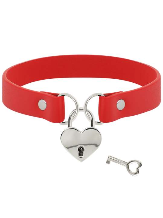 COQUETTE CHIC DESIRE - COLAR DE COURO VEGANO VERMELHO COM ACESSÓRIO DE