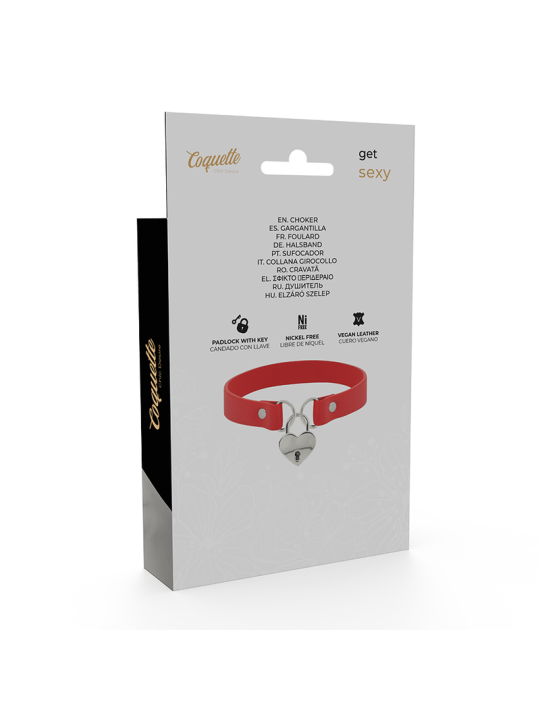 COQUETTE CHIC DESIRE - COLLAR CUERO VEGANO ROJO ACCESORIO CORAZÓN CON 