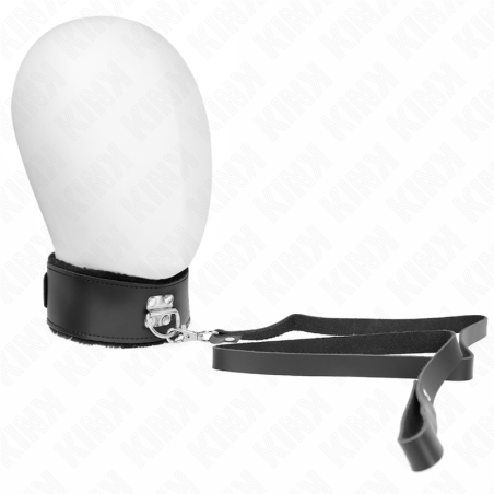 KINK - 116 CM ZWARTE LEDEREN HALSBAND MET LIJN VERSTELBAAR 40-48 CM X 