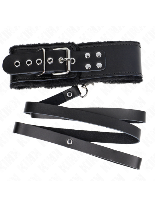 KINK - 116 CM ZWARTE LEDEREN HALSBAND MET LIJN VERSTELBAAR 40-48 CM X 