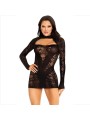 LEG AVENUE - MINI VESTIDO COM RENDA MANGA COMPRIDA PRETO