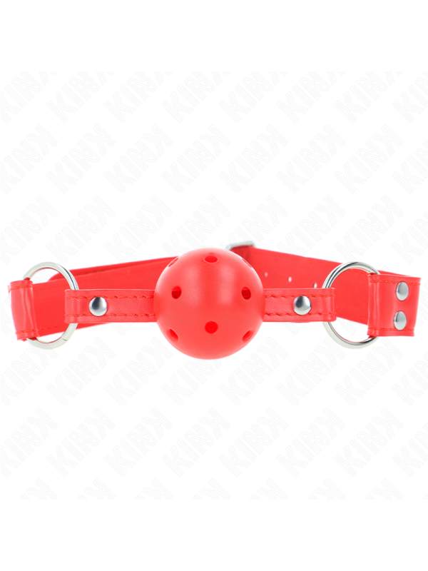 KINK - BÂILLON À BOULE DUR CREUX ROUGE COMPLET 62 x 2 CM