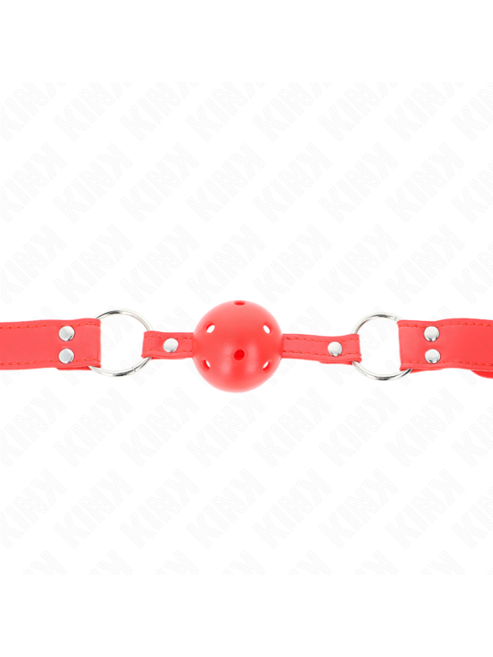 KINK - BÂILLON À BOULE DUR CREUX ROUGE COMPLET 62 x 2 CM