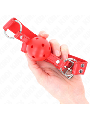 KINK - BÂILLON À BOULE DUR CREUX ROUGE COMPLET 62 x 2 CM